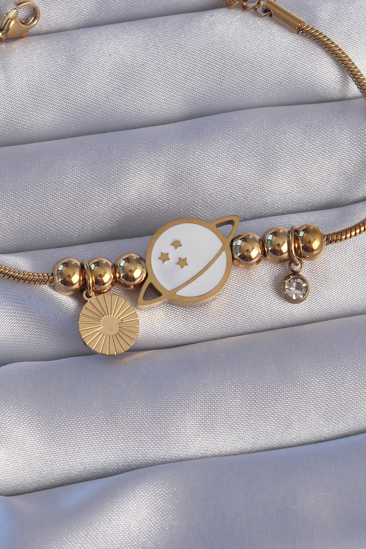 316L Çelik Gold Renk Zirkon Taşlı Mineli Satürn Tasarımlı Bileklik - TJ-BB6200 316L Çelik Gold Renk Zirkon Taşlı Mineli Satürn Tasarımlı Bileklik - TJ-BB6200