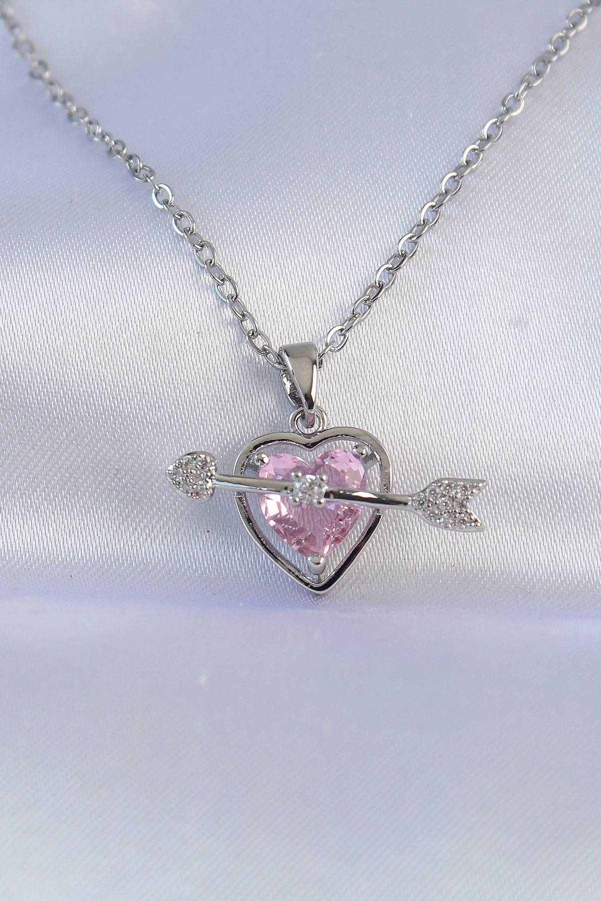 316L Çelik Zincir Gümüş Renk Pembe Zirkon Taşlı Eros Kolye - TJ-BKO8743 316L Çelik Zincir Gümüş Renk Pembe Zirkon Taşlı Eros Kolye - TJ-BKO8743